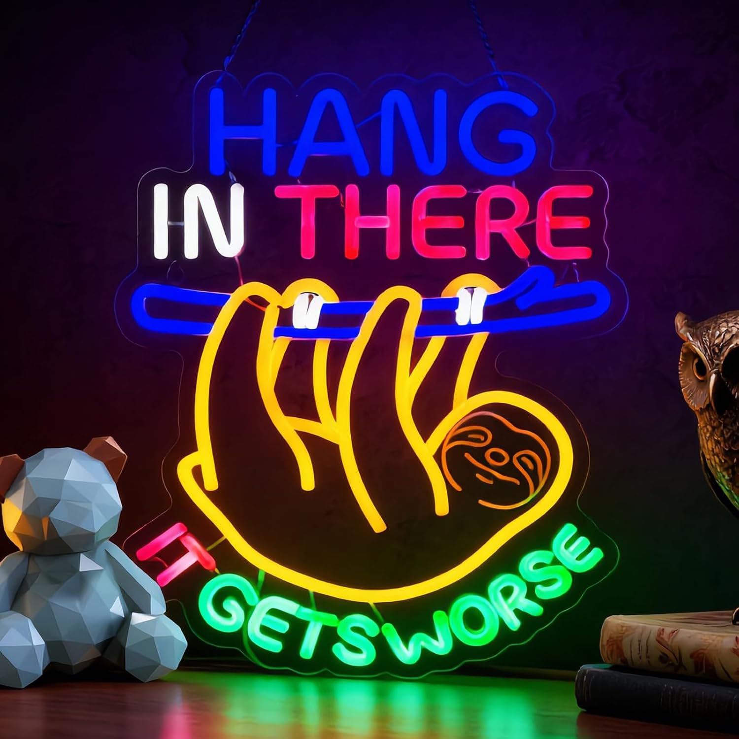 Hang in There it Gets Worse Neon Sign Sloth USB Dimmable Neon Light for Boys Girls Room Gameroom Hotel Mancave Holiday Birthday Christmas Gift