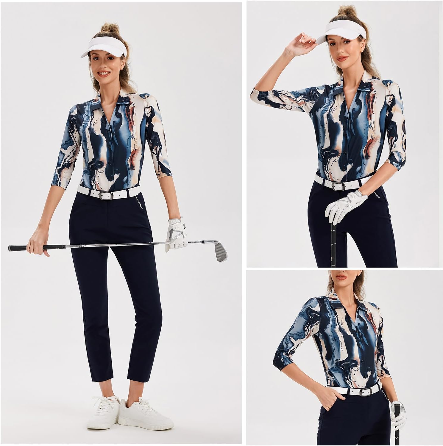 Soneven Womens 3/4 Sleeve Button Down Shirt V Neck Collared Polo Shirts Work Blouses - Image 4