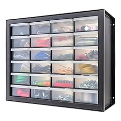 IRIS USA Plastic Drawer Storage Organizer, 24-Drawer Teacher Toolbox Bead Small Parts Organizer Cabinet for Hardware Crafts Nuts Bolts Tools Sticker Home Business Scrapbook Art Hobby Garage - Black