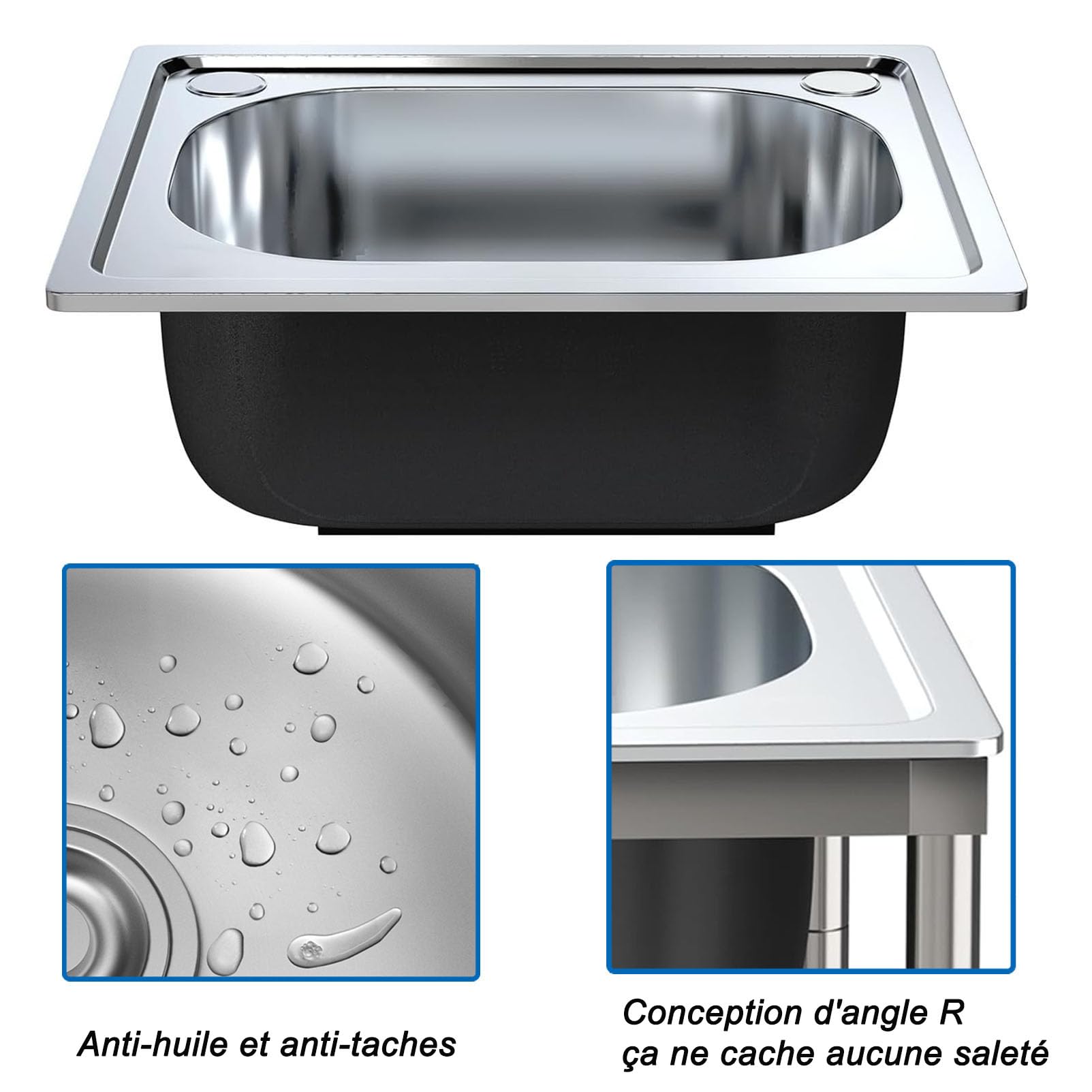Éviers portables en acier inoxydable, évier de cuisine, évier de traiteur, évier d'extérieur sur pied unique avec robinet et drain, évier utilitaire pour garage, buanderie, restaurant