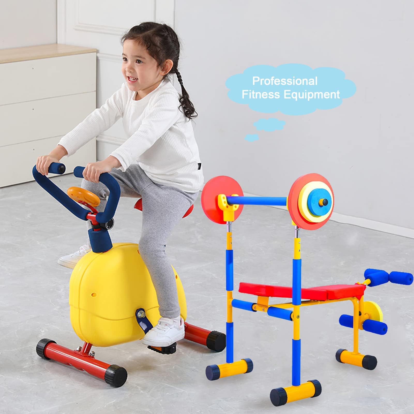 Equipo de fitness para niños, equipo de ejercicio para niños, entrenamiento de fuerza y elementos esenciales para el cardio para jugar activo y diversión saludable, juego de 4 piezas
