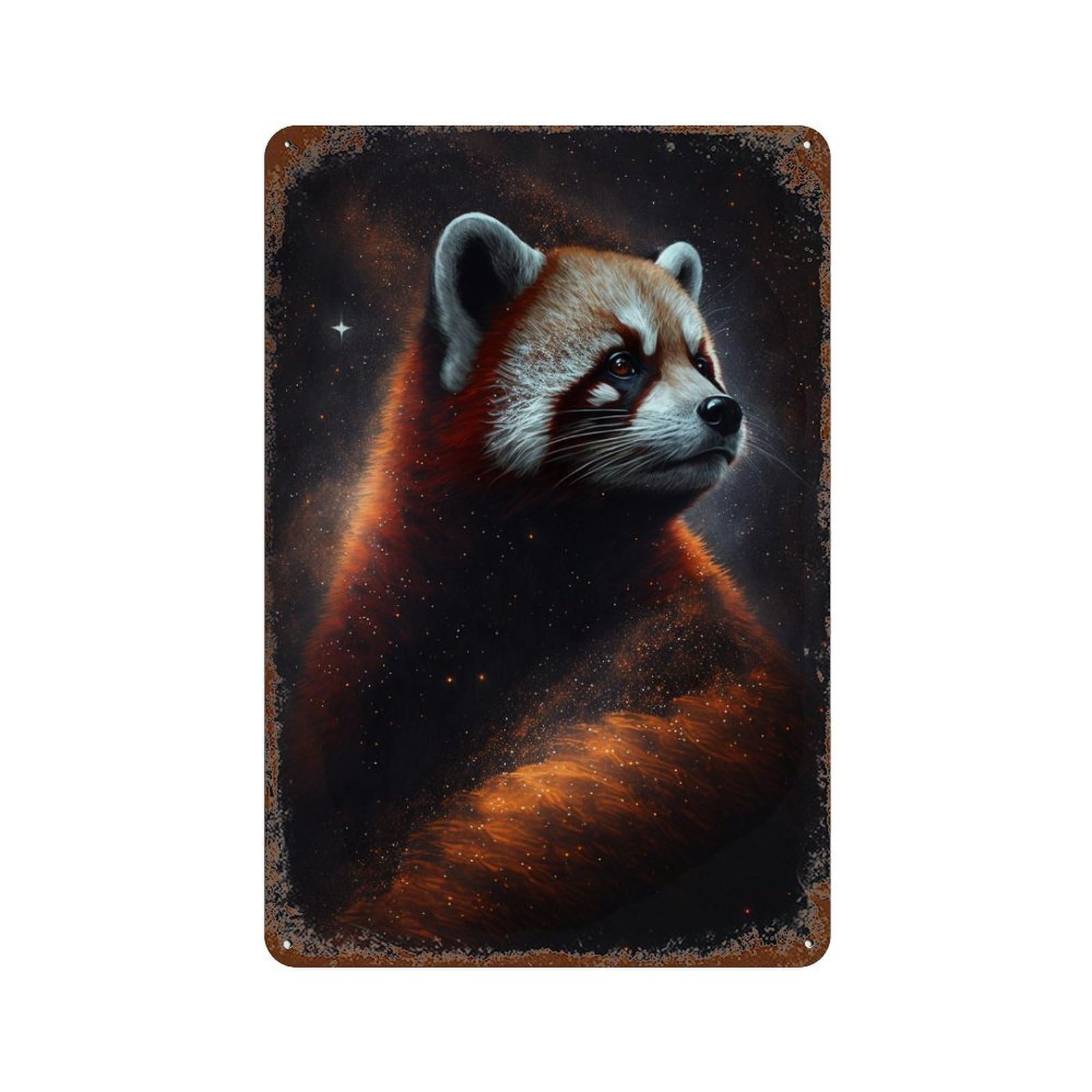 Red Panda in Space -7 Decorative Tin Sign 11.8"x7.9", Rustic Home Decor for Cafe, Home Bar And Lounge Decor