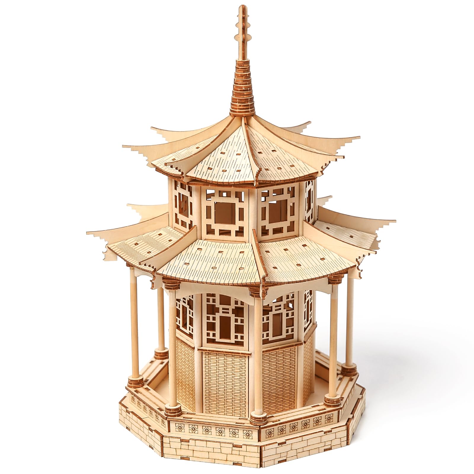 Drewniane puzzle 3D dla dorosłych, zestaw modelarski, drewniana pagoda, zestaw do samodzielnego montażu chińskiego ośmiokątnego pawilonu, "zrób to sam", puzzle 3D, budowanie pawilonu, pomysł