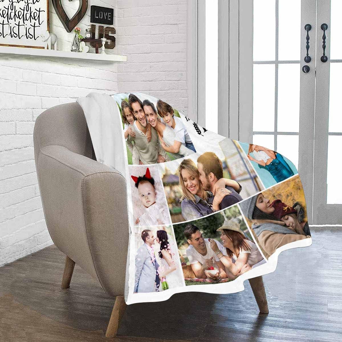 Gift for Dad,Dad Birthday Gift Personalized Anniversary Photo Blanket Gift for Wife Husband Boyfriend Or Girlfriend, Customized Photo Collage Present for Her Or Him,Personalized Throw Blanket-40 X50