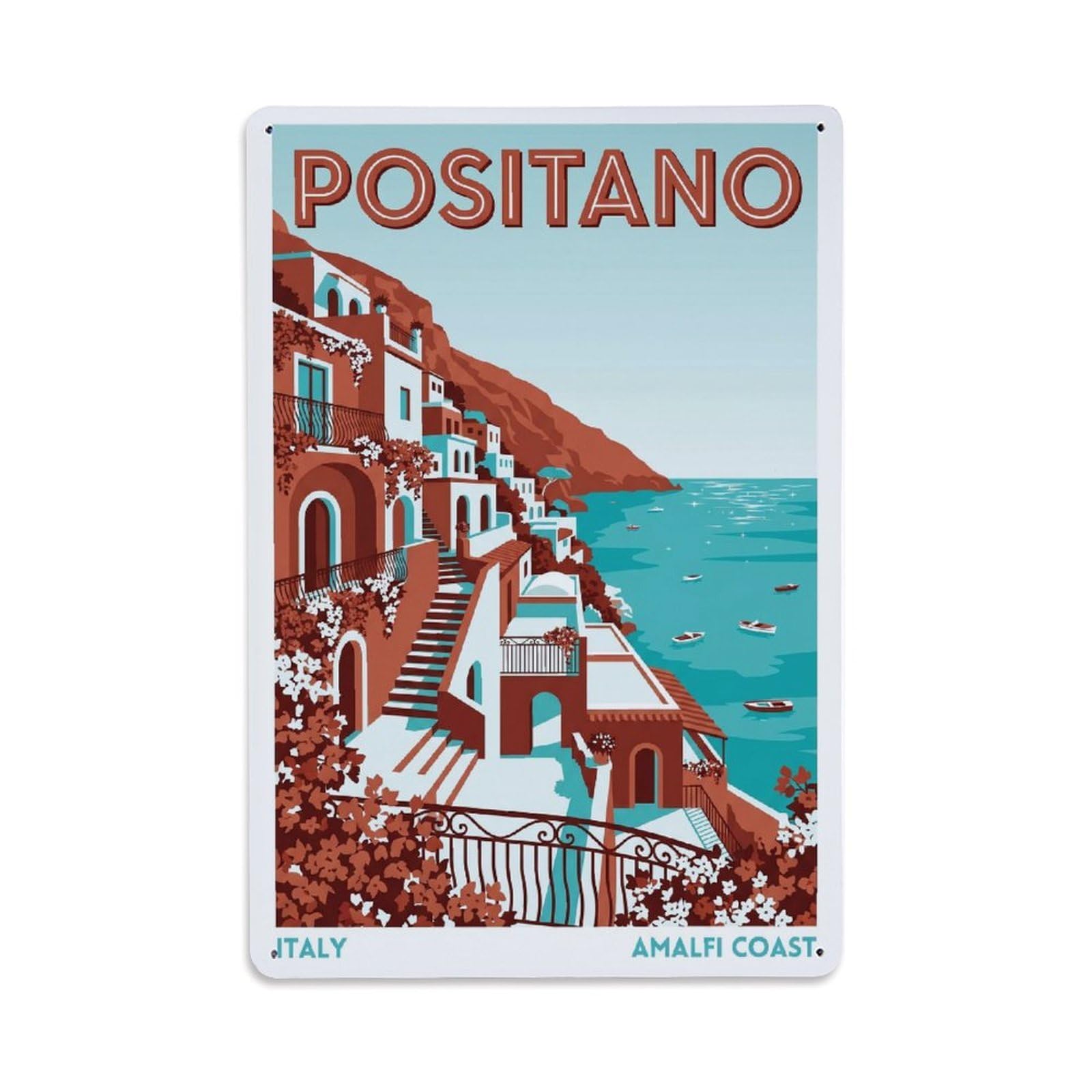 Vintage Travel Positano Italy Brick Metal Tin Sign Plaque Wall Decor for Cafe, Club Bar, Office, Garden Metal Poster 8x12Inch