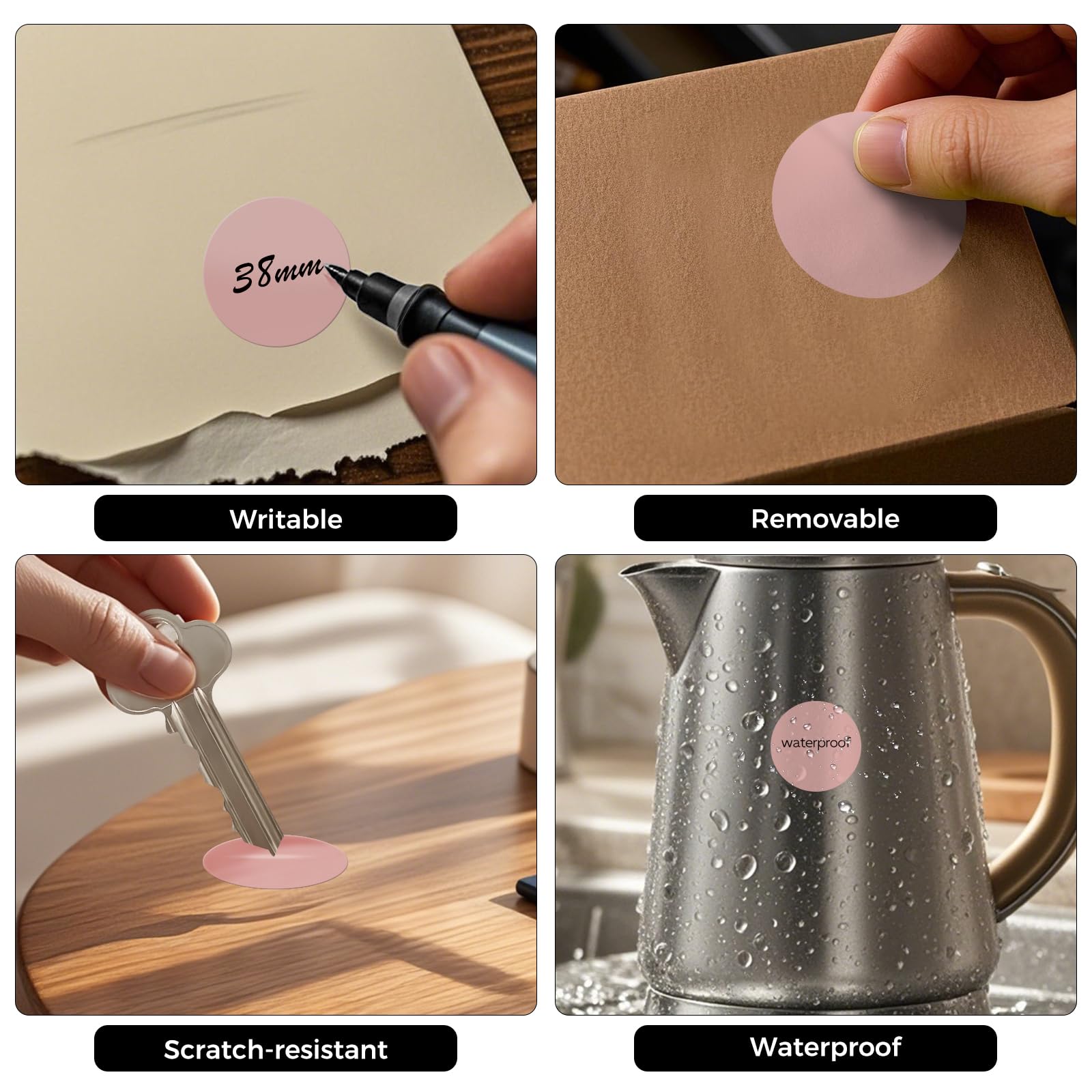 FINDAT 1000PCS Pink Round Labels 38mm Colour Coding Circle Stickers Vinyl Removable Waterproof Name Tags for Envelopes Sealing Bottle Jar - Image 3