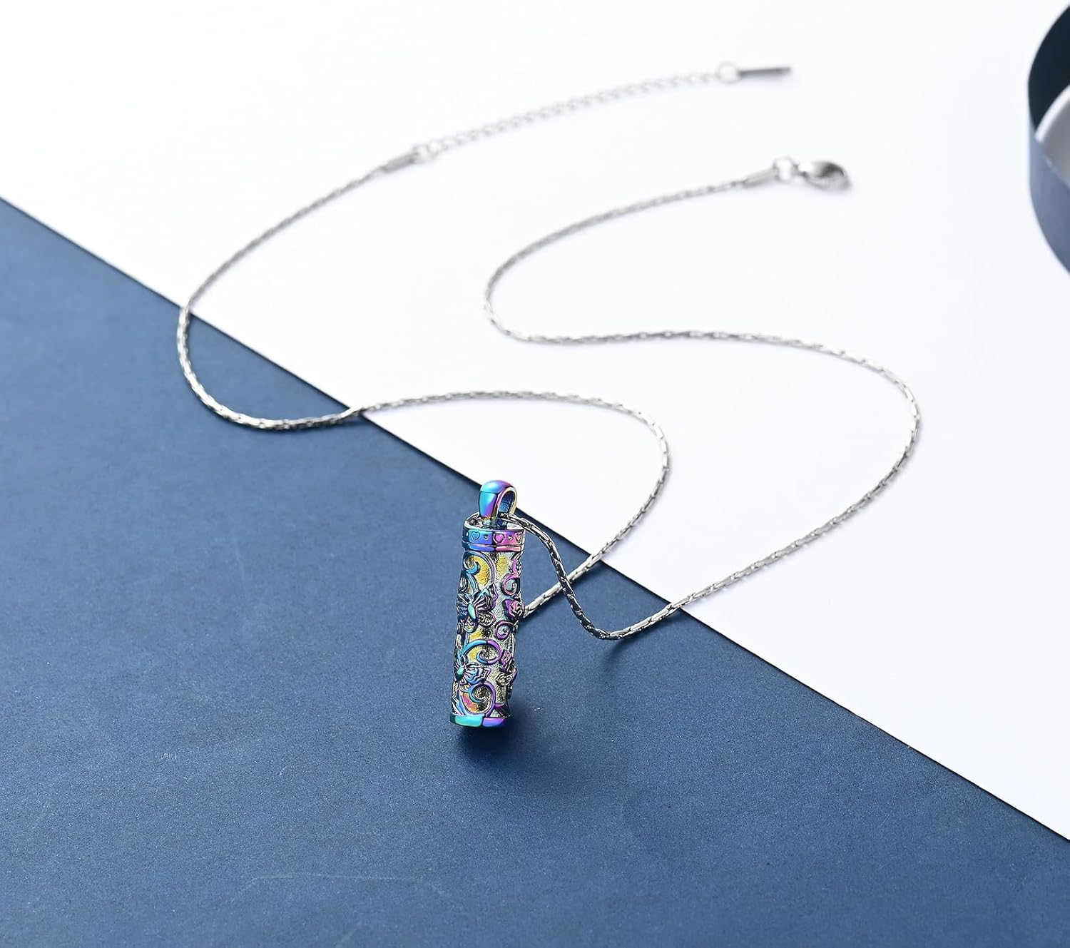 constantlife Butterfly Cylinder Urn Necklace Cremation Jewelry for Ashes Stainless Steel Pendant Funeral Keepsake Loved Ones Memorial Gift for Women Men - Image 6