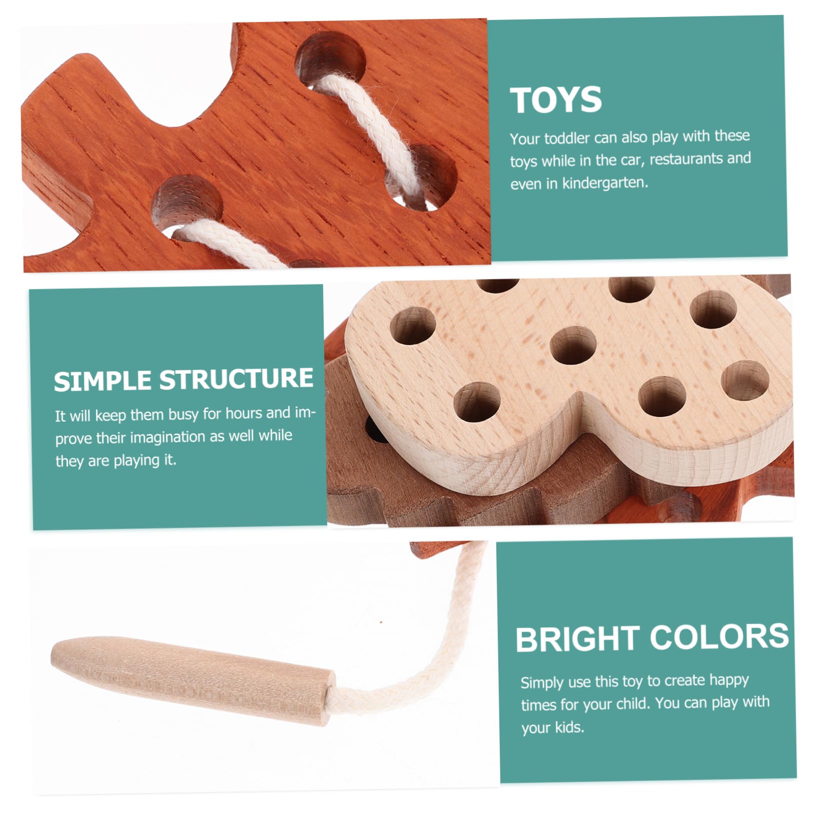 Vaguelly Gioco di Lacing in Legno per Bambini Giocattolo Educativo per Sviluppare Coordinazione Occhio-Mano e Abilità Motorie Fini per Asilo e Trasferte in Auto