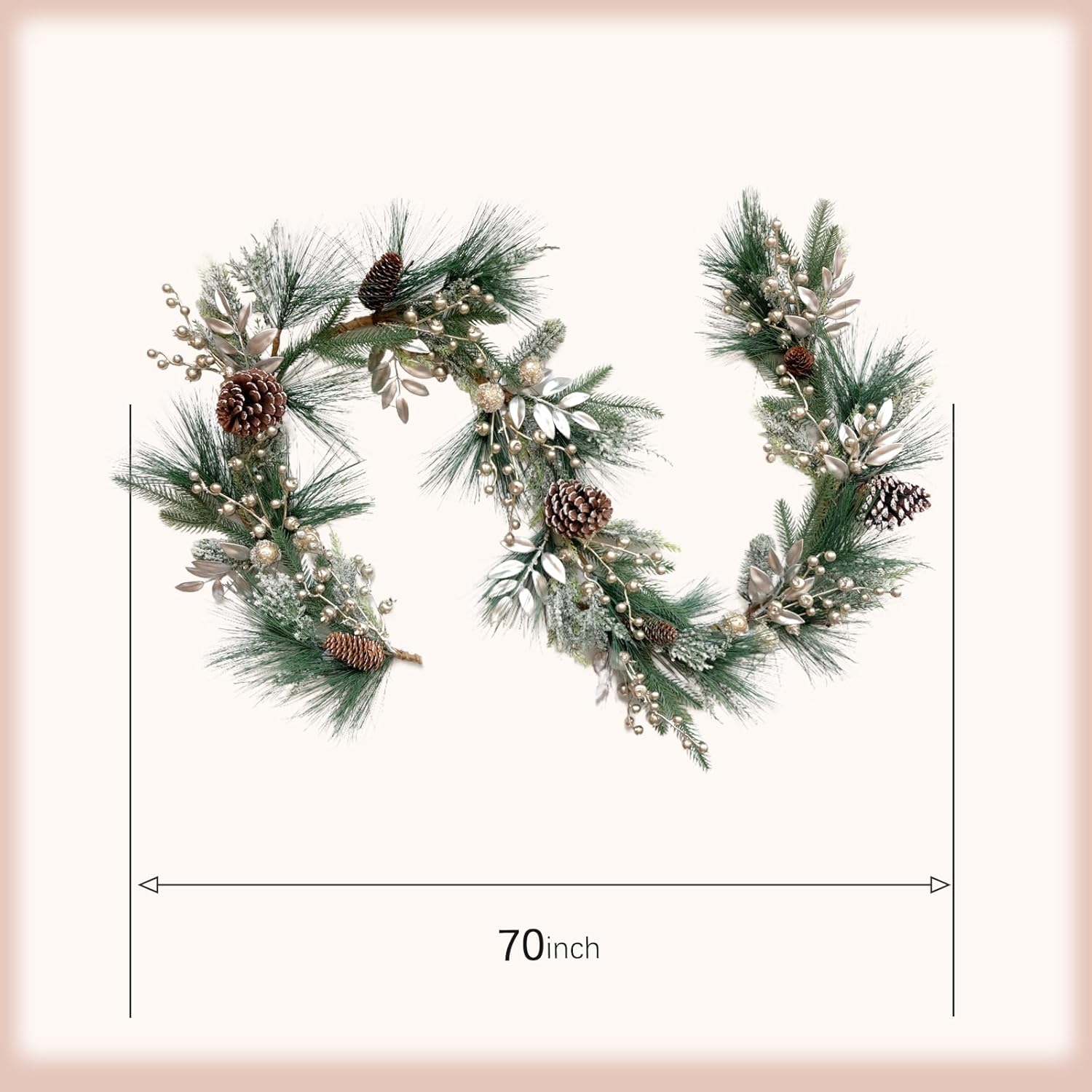 idyllic 6ft Christmas Garland with Champagne Berries - Realistic Faux Garland for Mantel, Table, Stair, TV Decor - Prelit Indoor Outdoor Christmas Garlands - Image 3