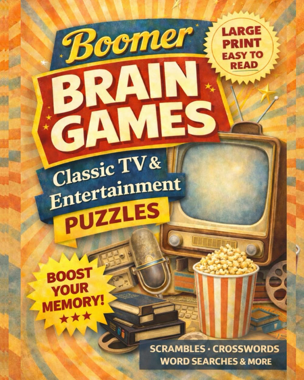 Boomer Brain Games: Classic TV & Entertainment Puzzles (BRAIN GAMES AND SENIOR PUZZLES AND ACTIVITIES)