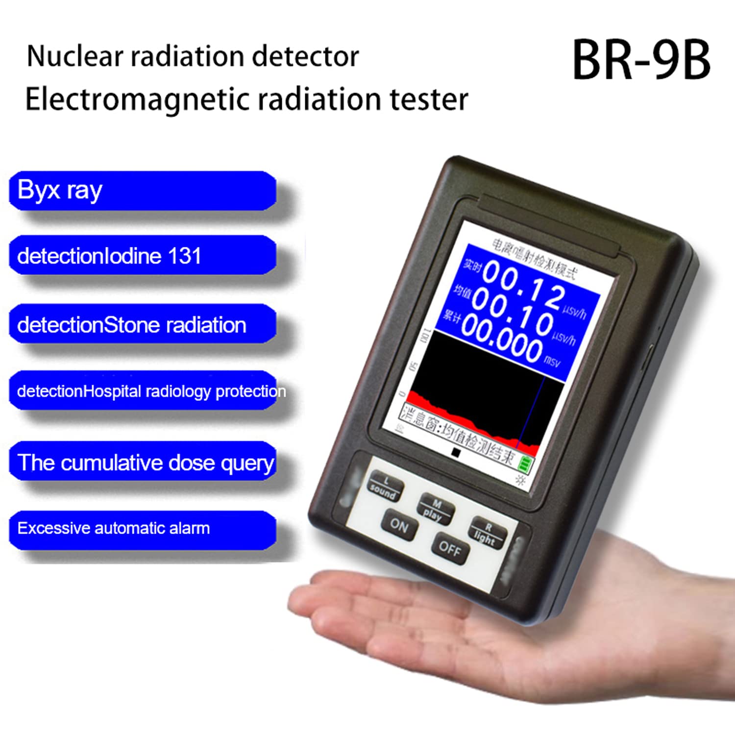 Contador Geiger, Detector de radiación con Sistema de Alarma automático, Prueba de Rayos X, Pantalla Grande de 2,8 Pulgadas, Dispositivo de Alarma de dosis, Detector de radiación Nuclear