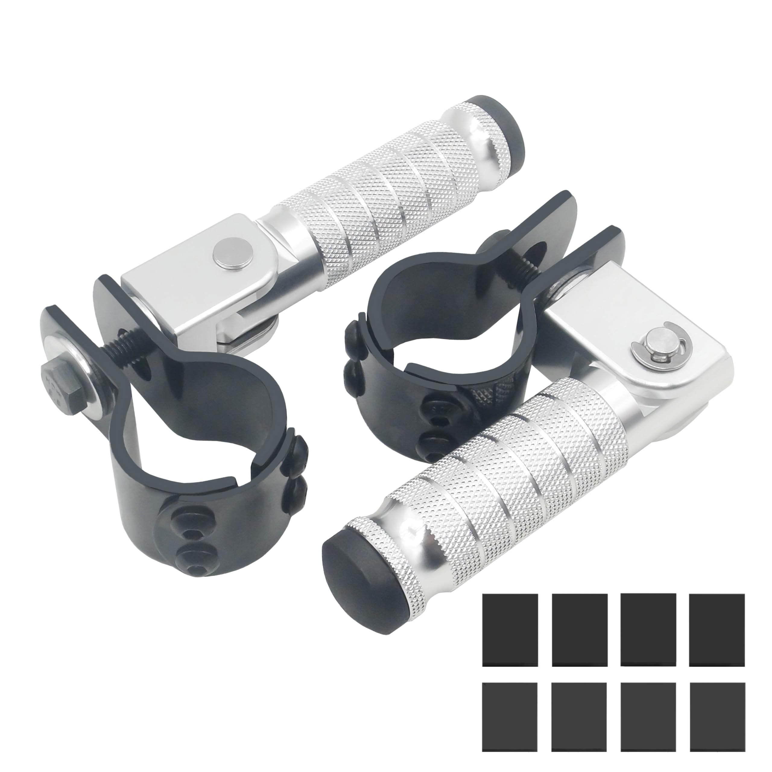 M8 CNC Aluminum 90-Degree Folding Motorcycle Rearsets/Foot Pegs (Universal Silver)
