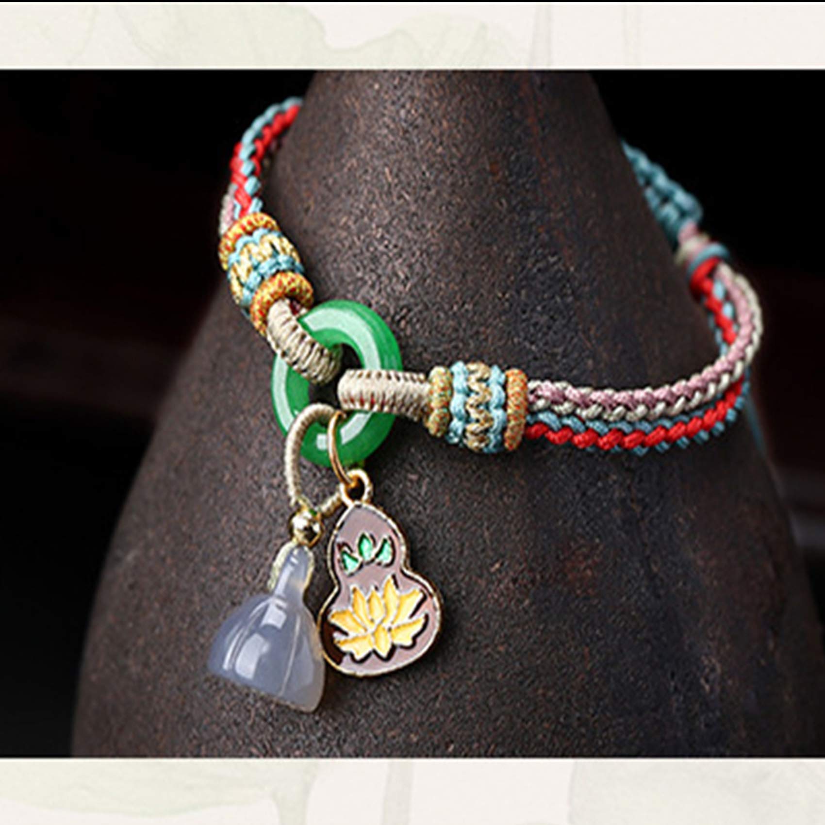 Braccialetto braccialetti di perline, braccialetti di protezione for uomo donna ， braccialetto di loto di cristallo di calcedonio naturale antico braccialetto blu bruciato Feng Shui for donne talisman