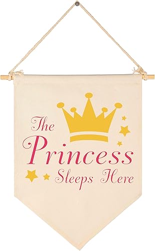 The Princess Sleeps Here-Banderín colgante de lona para decoración de pared, regalo para bebés, niños y niñas, cuarto de niños, decoración de sala