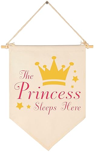 Bandera colgante de lona con texto en inglés "The Princess Sleeps Here", decoración de pared para bebés, niños, niñas, guardería, habitación de