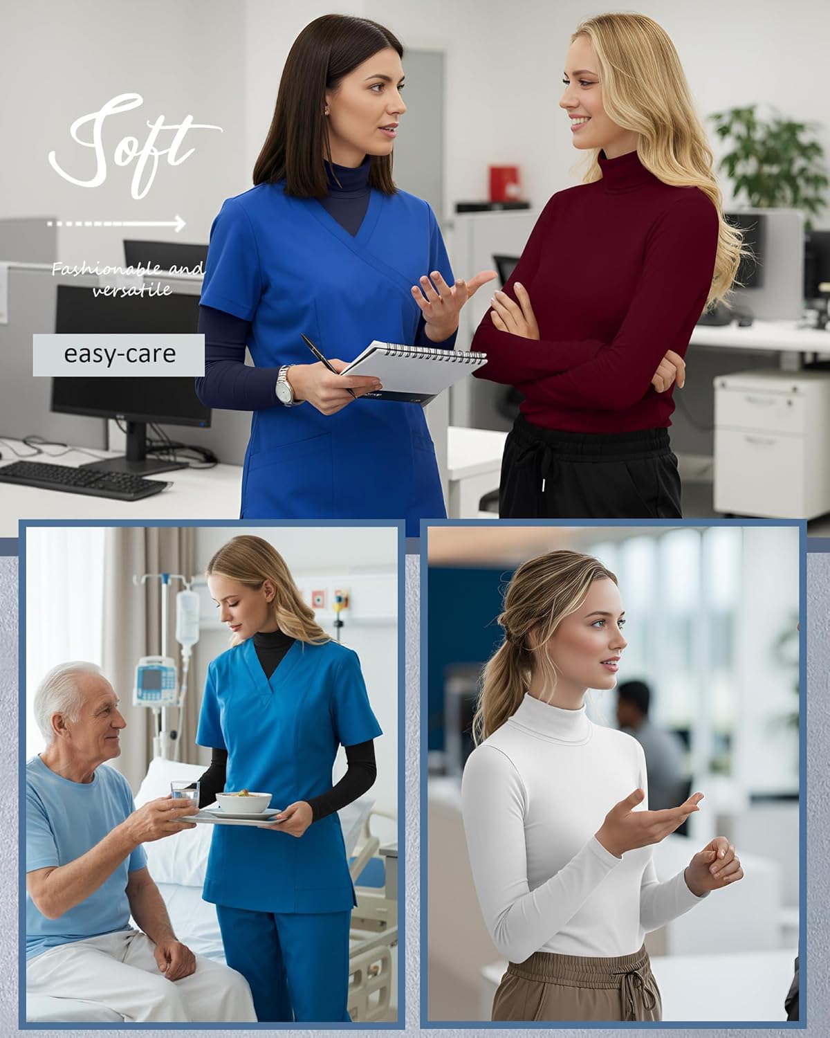 4 Pack Women's Underscrub Shirts Long Sleeve Mock Turtleneck Slim Fit Scrub Basic Undershirt Tees Tops for Nurse - Image 5