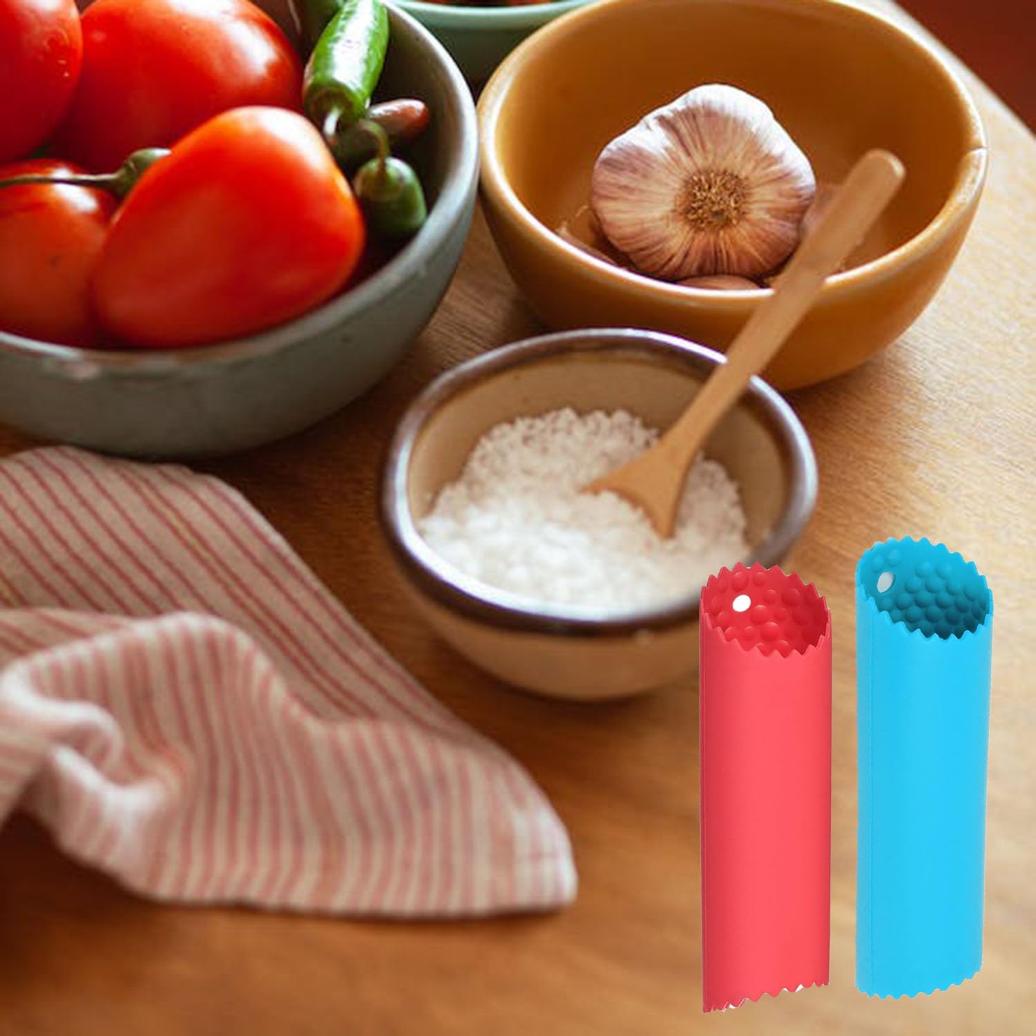 Juego de pelador de ajo, 10 piezas de rodillo de ajo de silicona, tubo pelador de ajo, herramienta fácil de pelar ajo, removedor de piel, rodillo de soporte conveniente para uso en la cocina 4