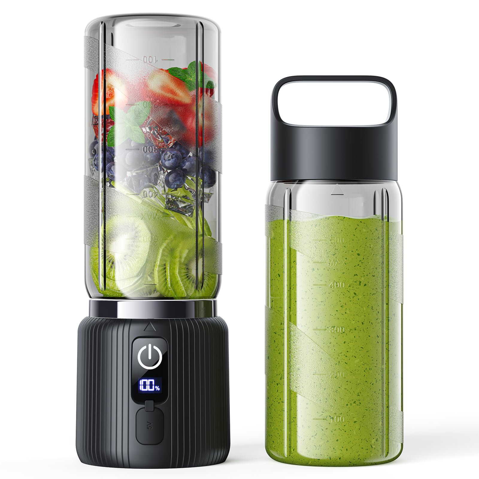 Photo 1 of COKUNST Portable Blender, Small Smoothie & Shake Maker with 8 Blades, Compact Personal Blender with LED Display, USB C Rechargeable Juice Mixer with Extra Lid for Travel, Gym, Home, 17oz, Black
