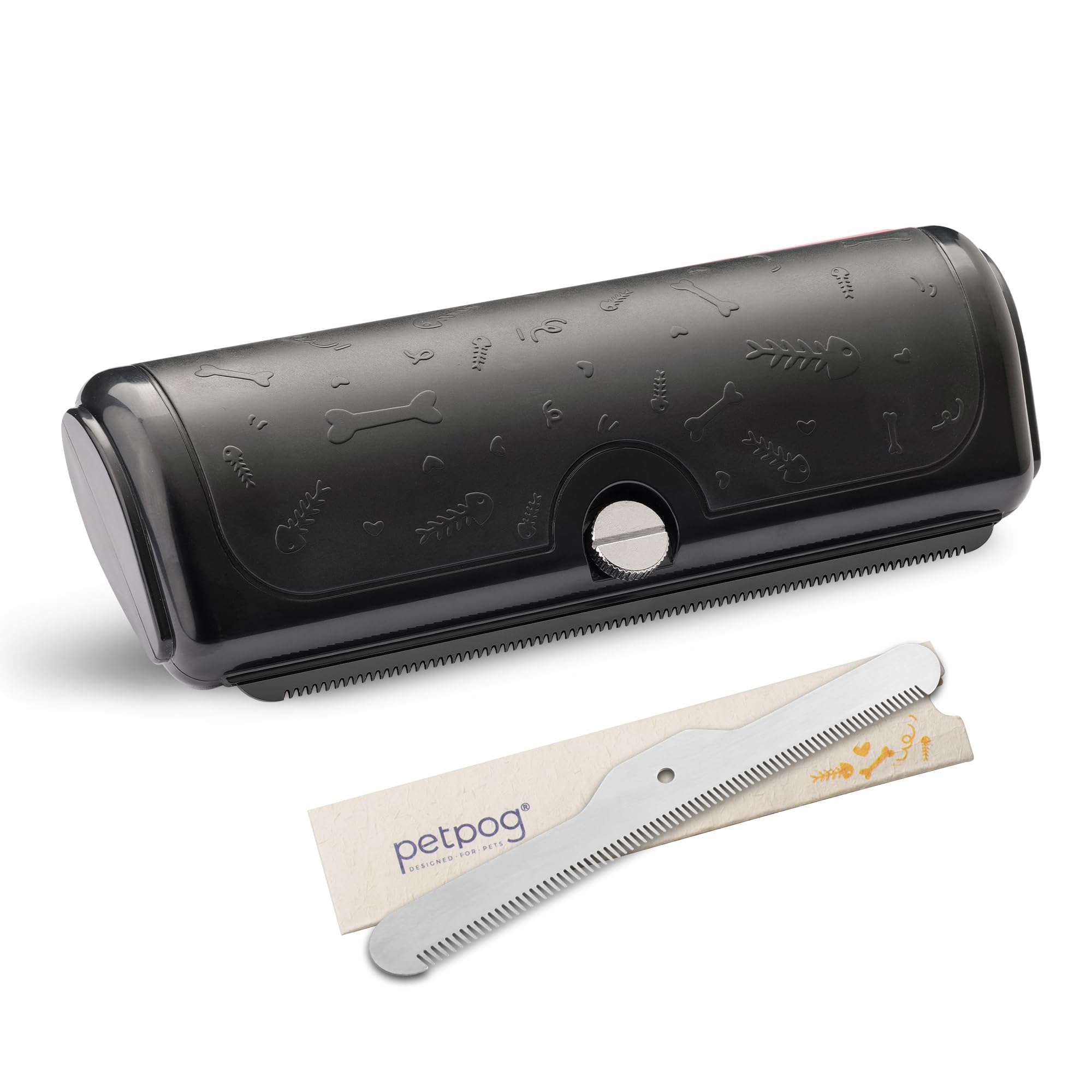 PetPog Dog & Cat Deshedding Brush 2-Blade Set for Thicker Coats, Black