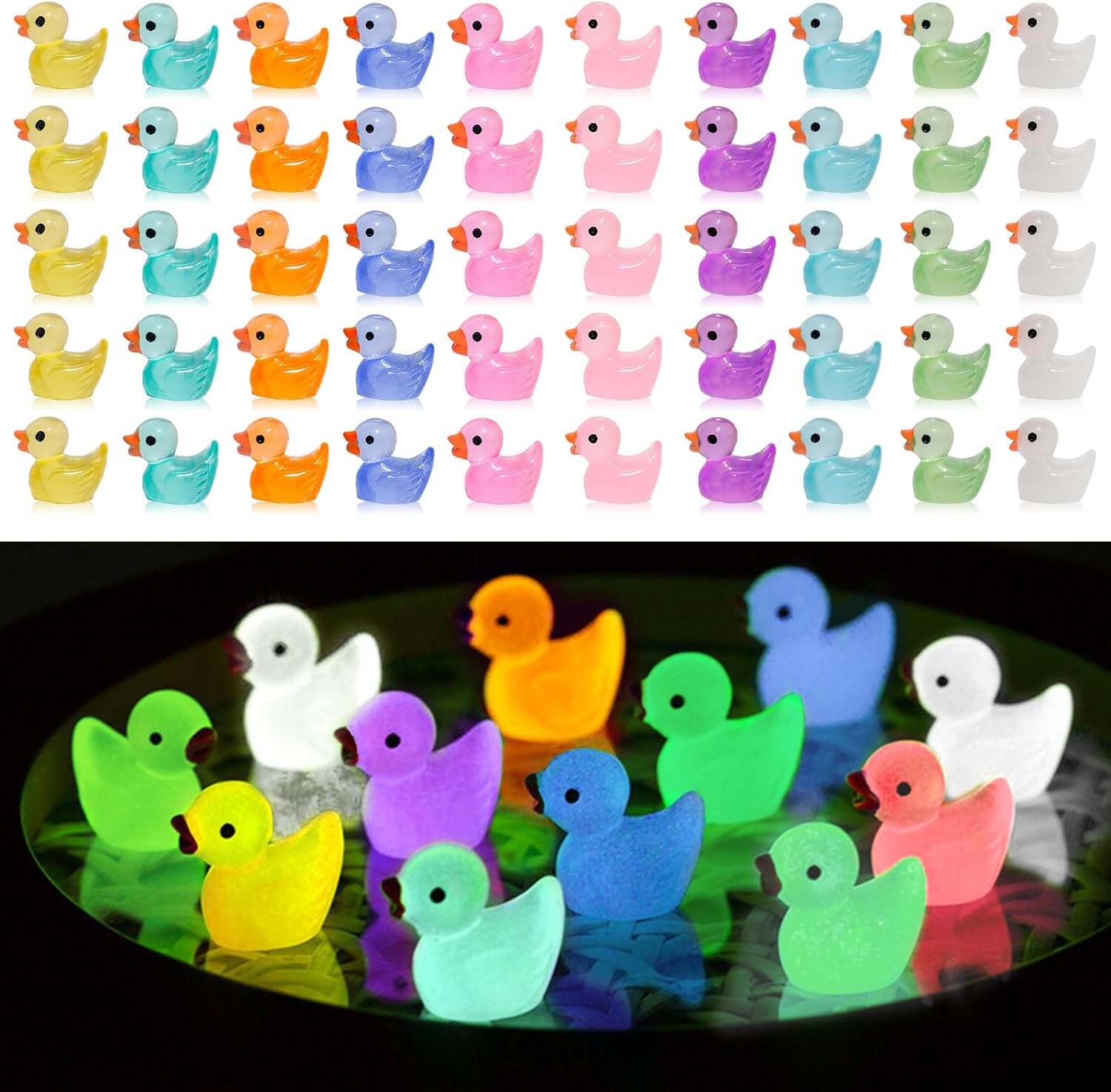 55 Mini Canards En Résine - Figurines Décoratives Pour Aquarium, Jardin, Paysage - Multicolores, Taille ~1,5 Cm