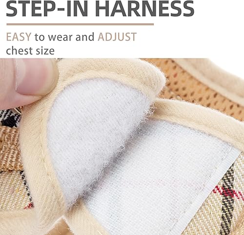 Miniatura 3 de PUPTECK Juego de arnés y correa para perro, de malla suave a cuadros, acolchado sin tirones, chaleco para perros pequeños, medianos y gatos, para