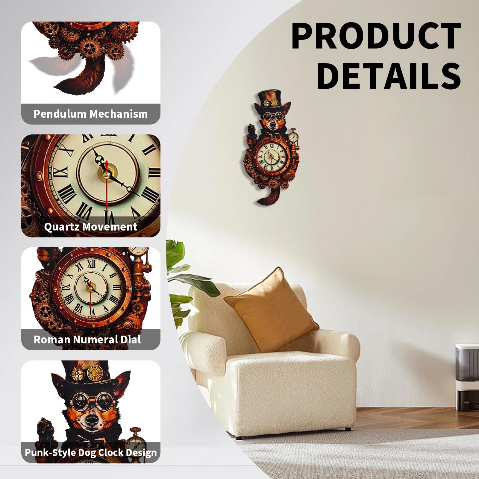 Orologio puzzle 3D in legno, puzzle meccanico 3D per adulti, kit di orologi per adulti (con pendolo), puzzle in legno impegnativi per adulti, regali per donne e uomini (cane punk)