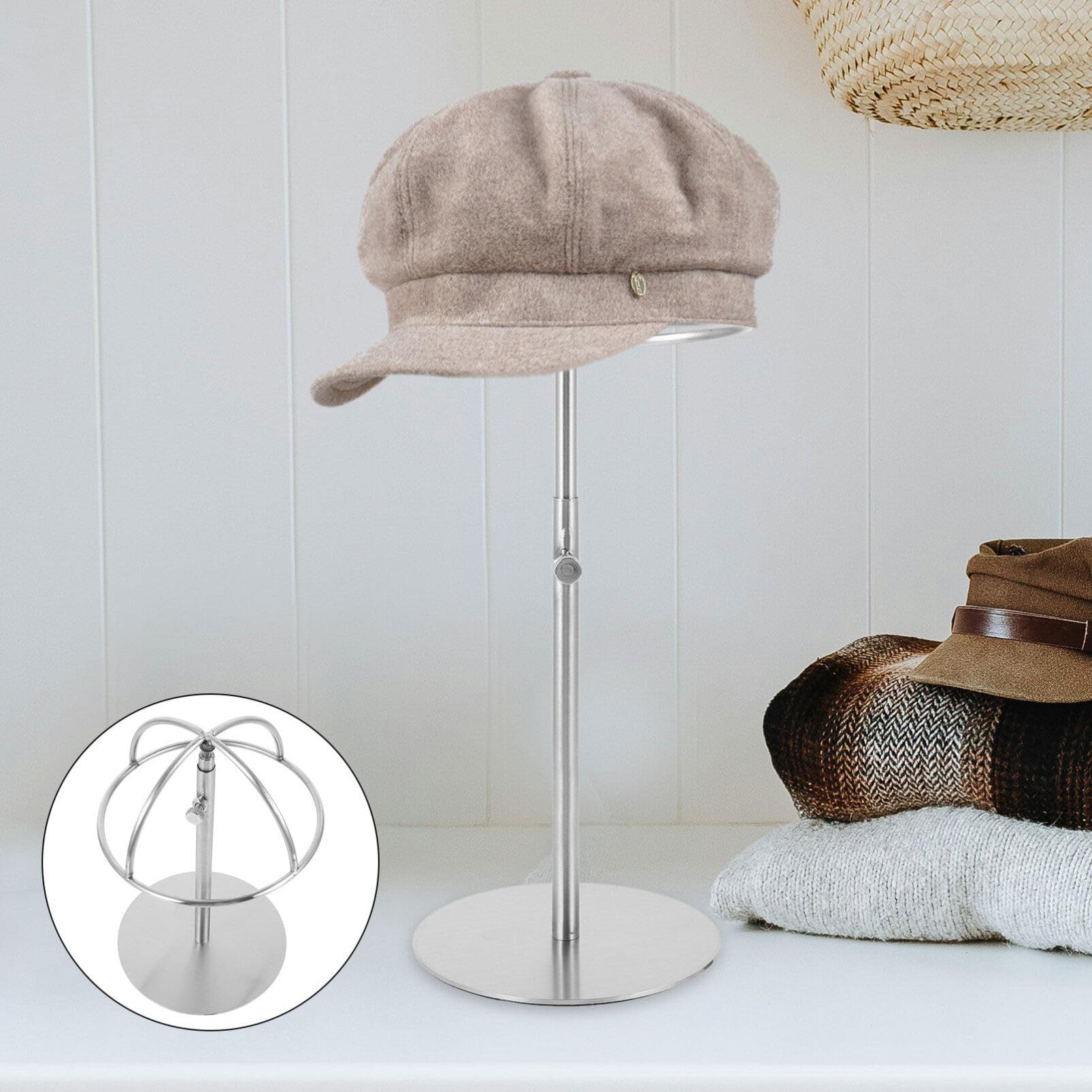 Adjustable Height Fabric Dome Hat & Wig Display Stand - Black, Free Standing