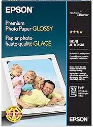 Epson Papel fotográfico premium S041464, 30 kg, alto brilho, 5 x 7 (pacote com 20 folhas)