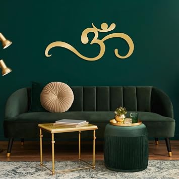 OM Metal Wall Art, Metal OM Decor, Zen Yoga Room Decor, OM Symbol Metal Wall Art, Yoga Wall Decor, Namaste Metal Wall Art, Yoga Lover Gift, Spiritual Gifts, Metal Wall Decor Gold, 30"x13" | 76x32cm