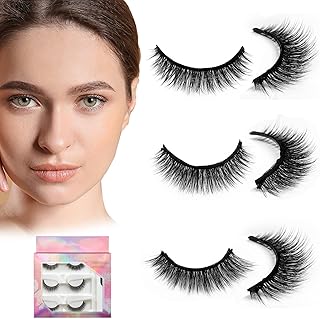 Reusable Self-adhesive Fake Eyelashes - Natural Look Fluffy Curly False Eyelashes without Glue - Faux-mink Wispy Cat Eye Fake Lashes Clusters - 3D Effect Fairy Long Curly Lashes (3 Pairs)