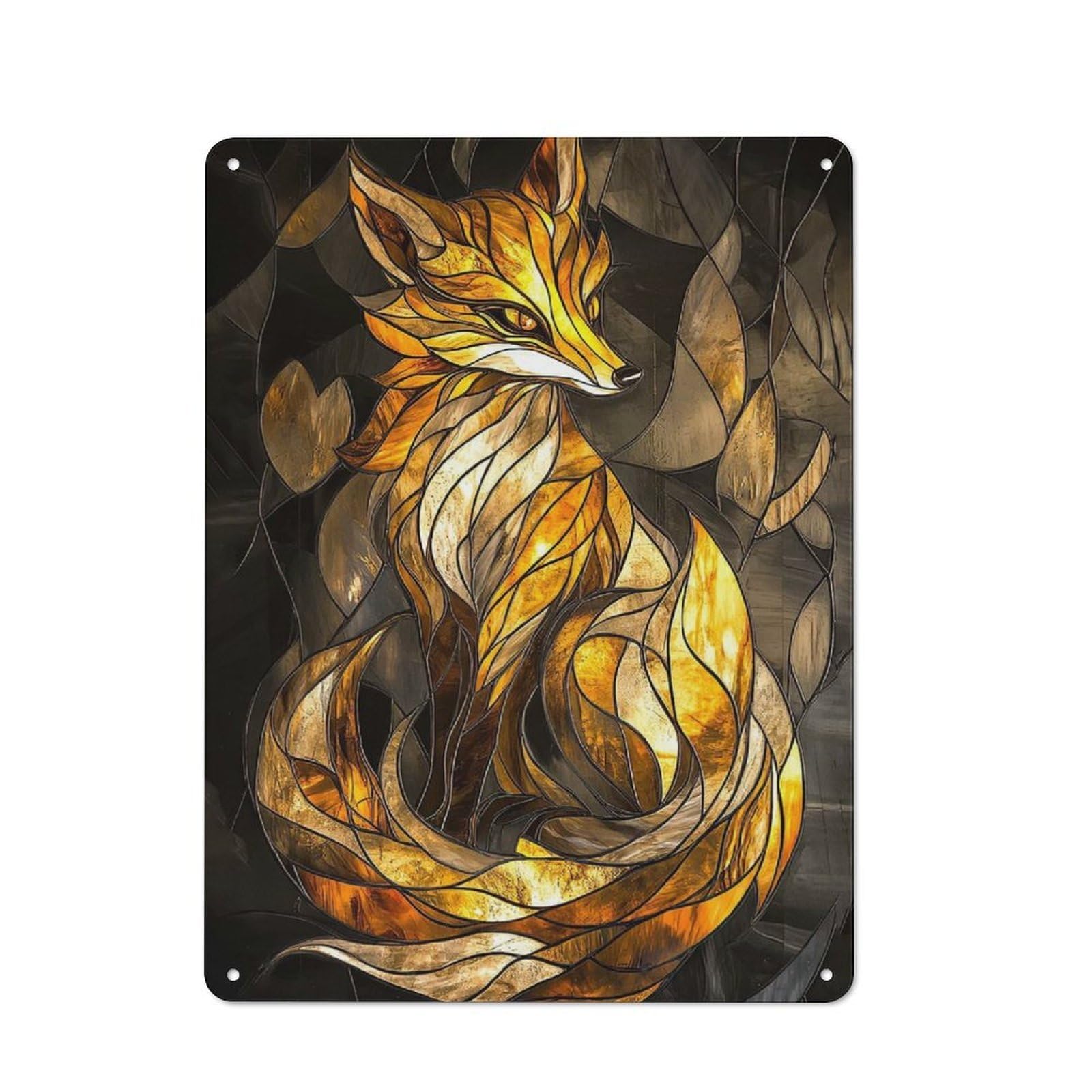 Junmoney Stained Glass Fox Industrial-Style Metal Plaque 40X30cm For Hallway Wall, A Winter Wall Decor Update For Hallway Decor Lovers