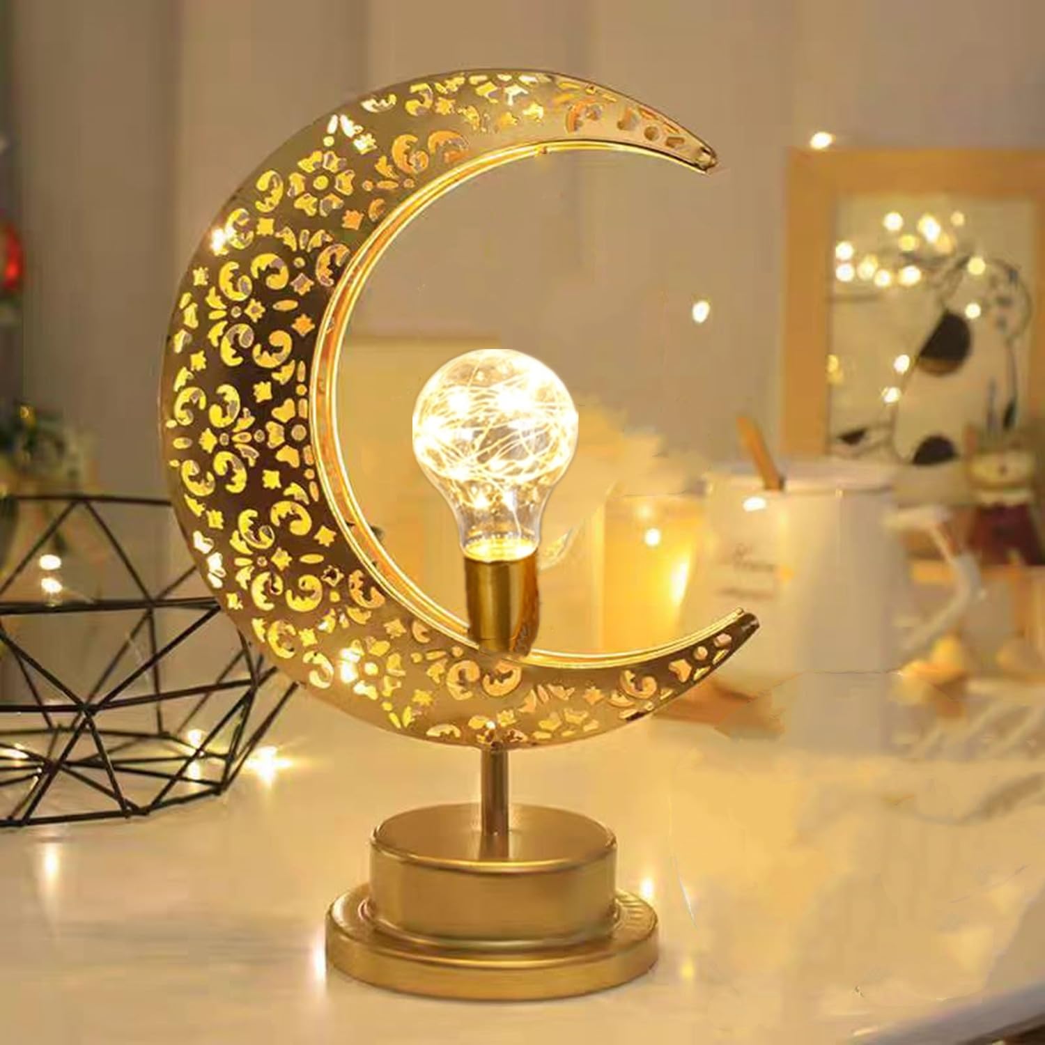 HFHungkeong LED Enchanted Lunar Lamp,Iron Magic Small Moon Shape Lamp Crescent Light Ramadan Decorations for Bedroom Bedside Dorm Office,Battery Powered(No Include Battery) — image 1
