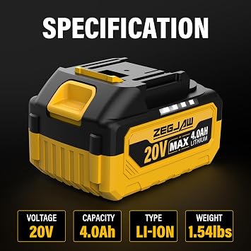 ZEGJAW 20V 1-Pack 4.0Ah Lithium Battery for Garden Cordless Power Tools