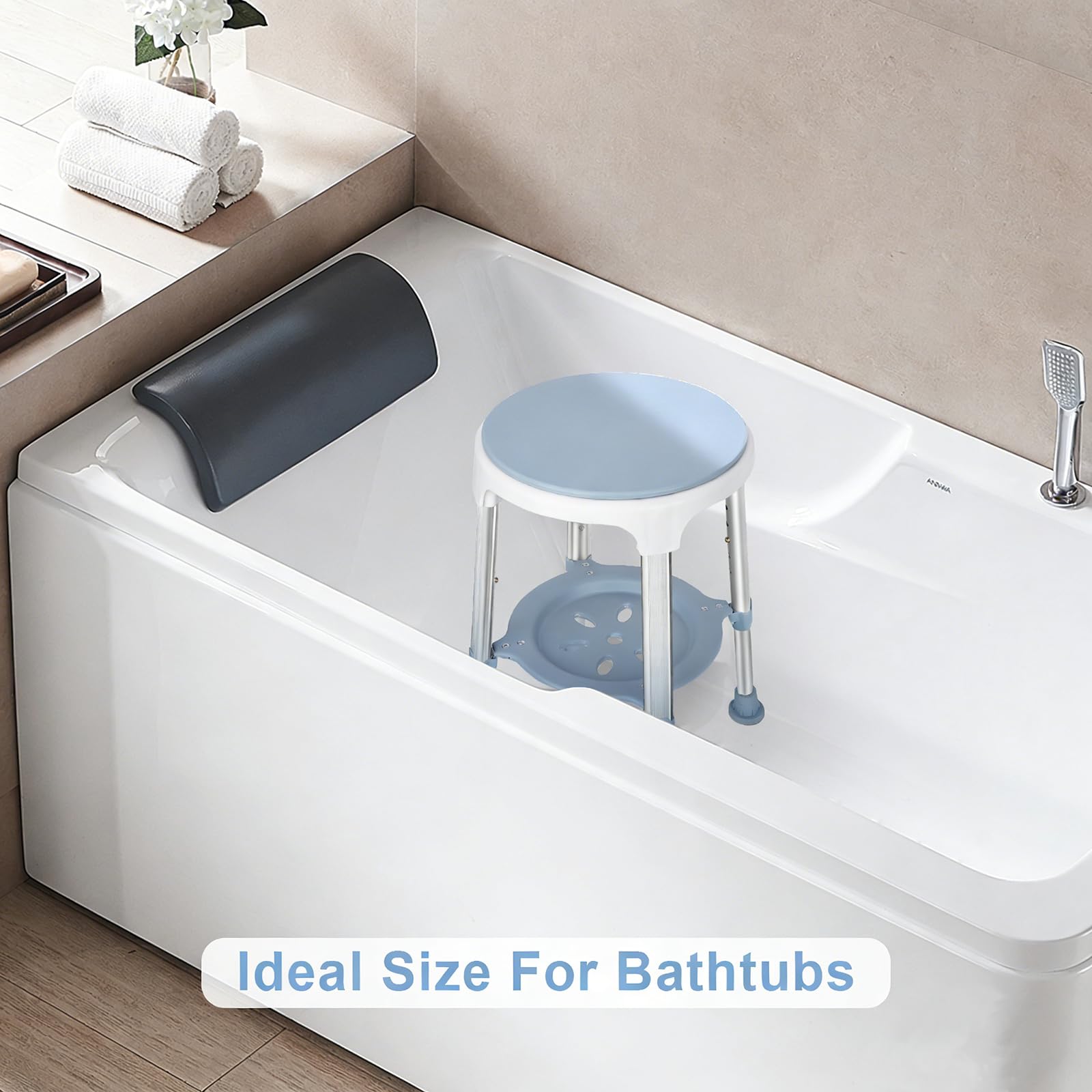 Taburete de Ducha con Altura Regulable de 42 a 54 cm y Giratorio 360°, Antideslizante, con práctica Superficie de Aluminio y plástico para Personas Mayores, Mayores, Embarazadas