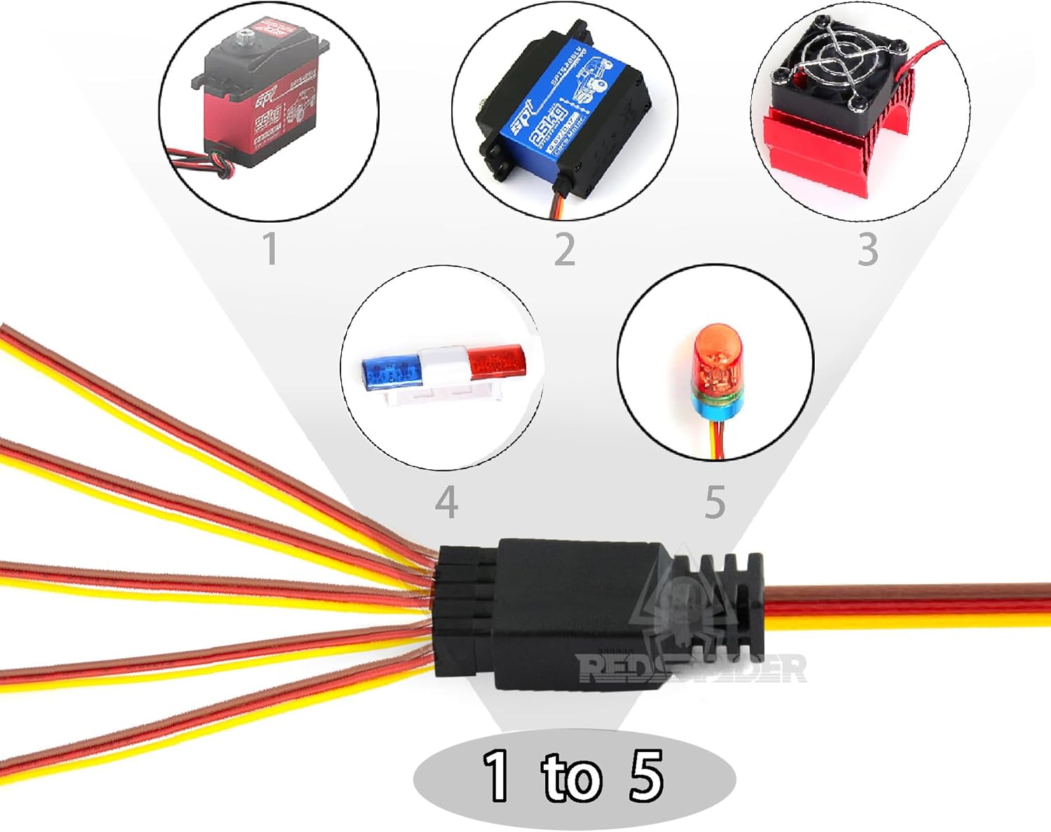 2pcs JR Style Servo Plug Splitter 1 Male to 2/4/5Female Y Harness Leads Y Splitter Cable Lead Wire 350mm for RC Cars Airplane Drone Receiver Servo ESC Cable Servo Fan 2pcs (1 Male to 5Female)