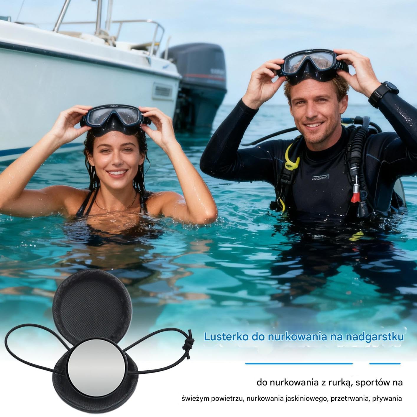 Espejo de buceo de muñeca | Espejo submarino convexo ajustable impermeable, espejo subacuático de seguridad para muñeca, buceo de cueva