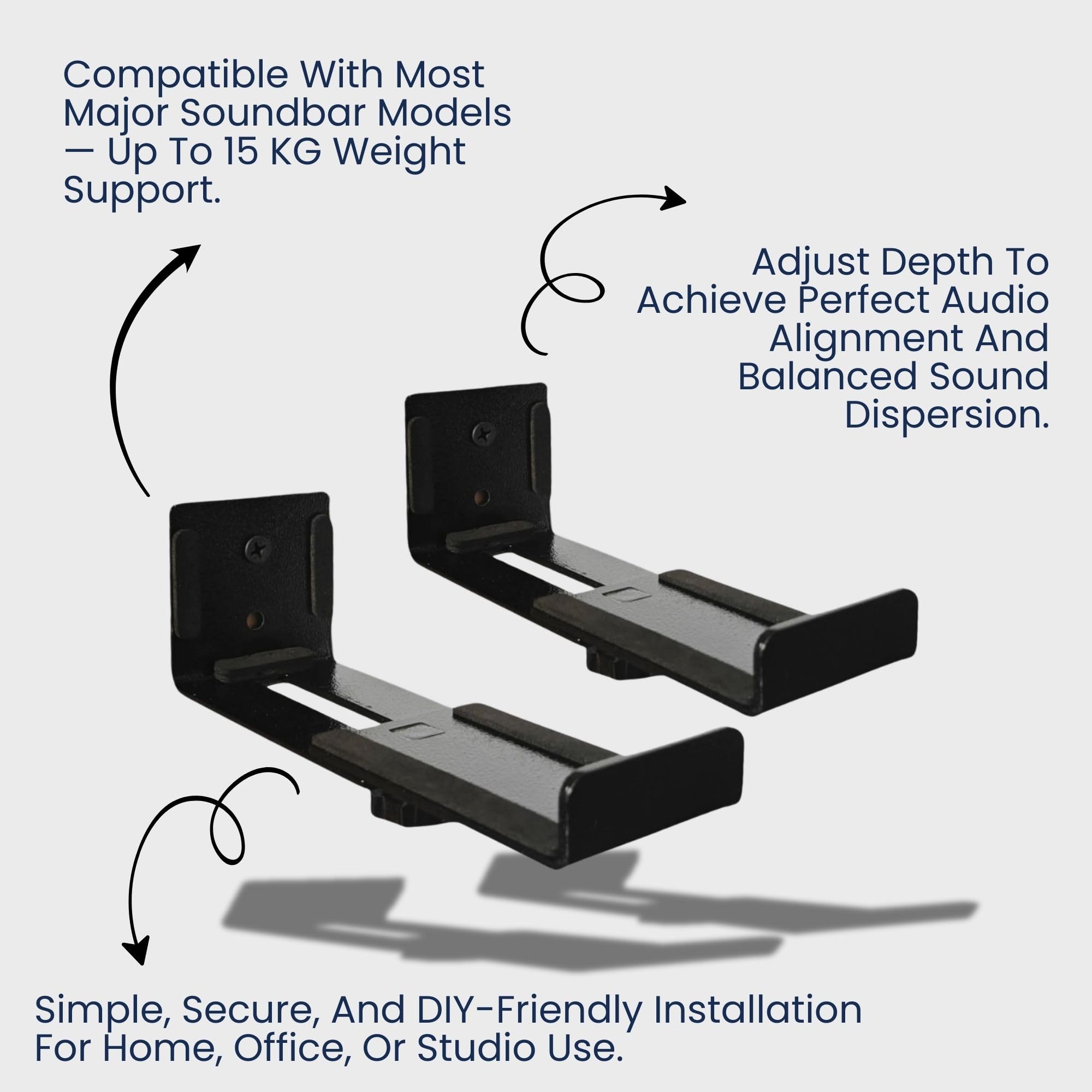 Sound Bar Wall Mount Bracket, Dual Bracket, Holds up to 15 kg, Depth Adjustable for Home, Office, Shop Hanger (Black) — Amazon image 8