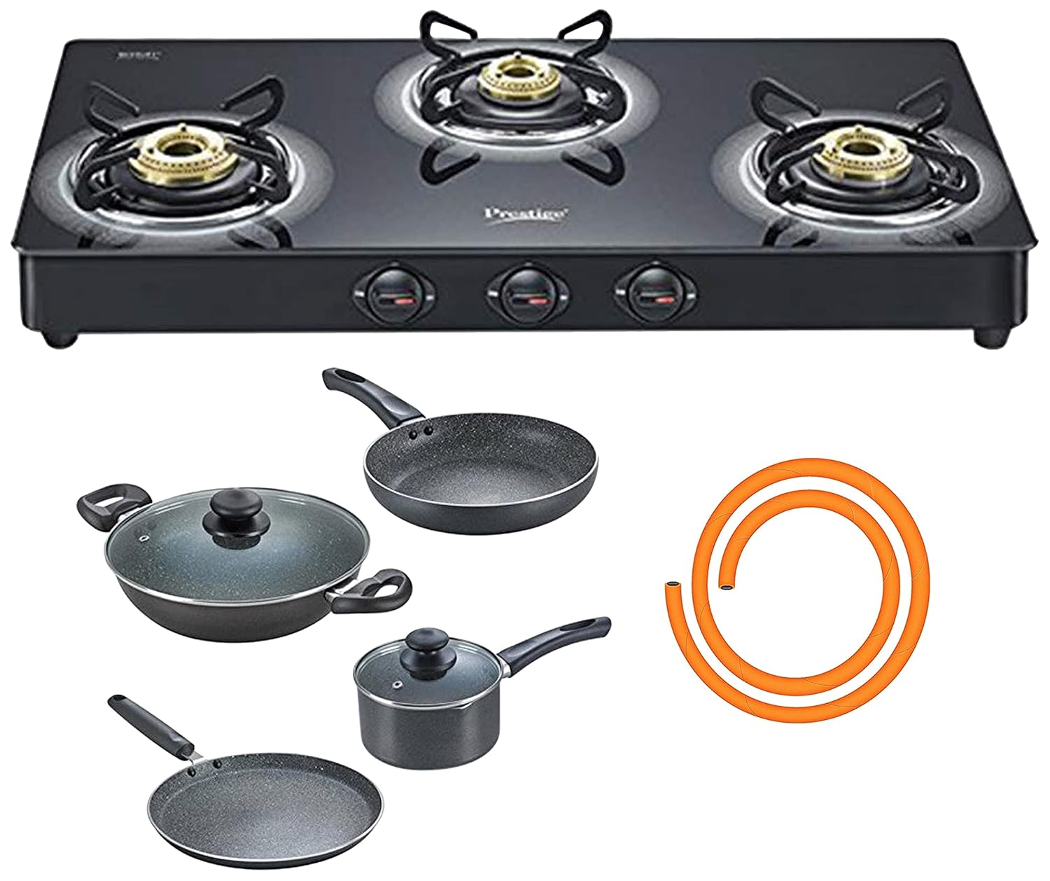 Prestige Royale Plus Schott Glass 3 Burner Gas Stove, Manual Ignition
