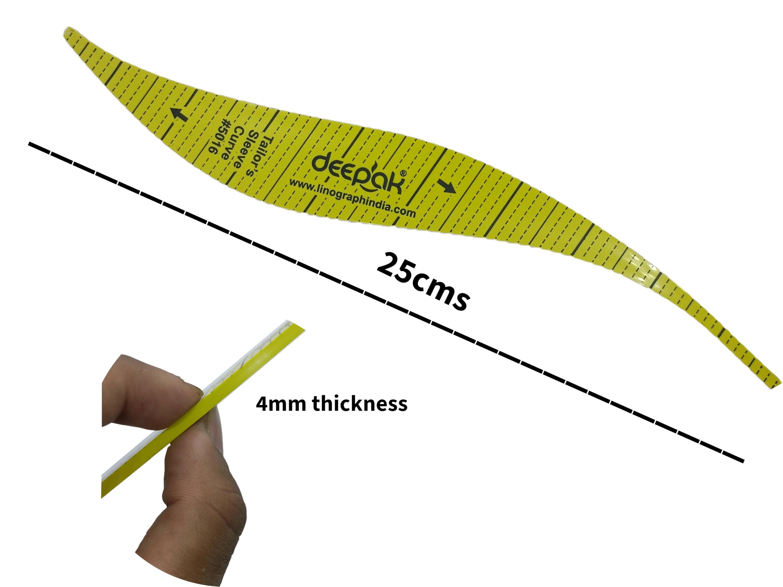 Deepak Tailor Armhole Curve Ruler Set, 3 Pieces, Yellow Sewing Pattern Template for Sleeve Cutting 3