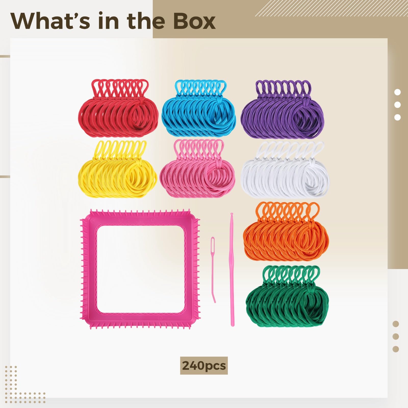Qelrosin Potholder Zestaw tkacki, 240 szt., zestaw DIY w 8 żywych kolorach, zawiera ramę tkacką, szydełko, igłę do szycia i bawełniane sznurki, do projektów rzemieślniczych, kreatywna zabawa