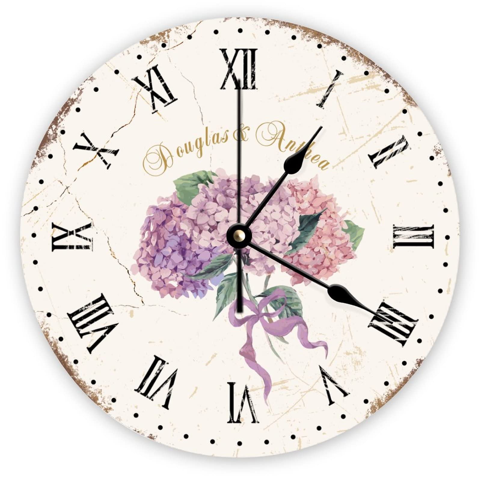 Horloge murale rétro en bois fleurs horloges vintage salon chambre bureau 38cm