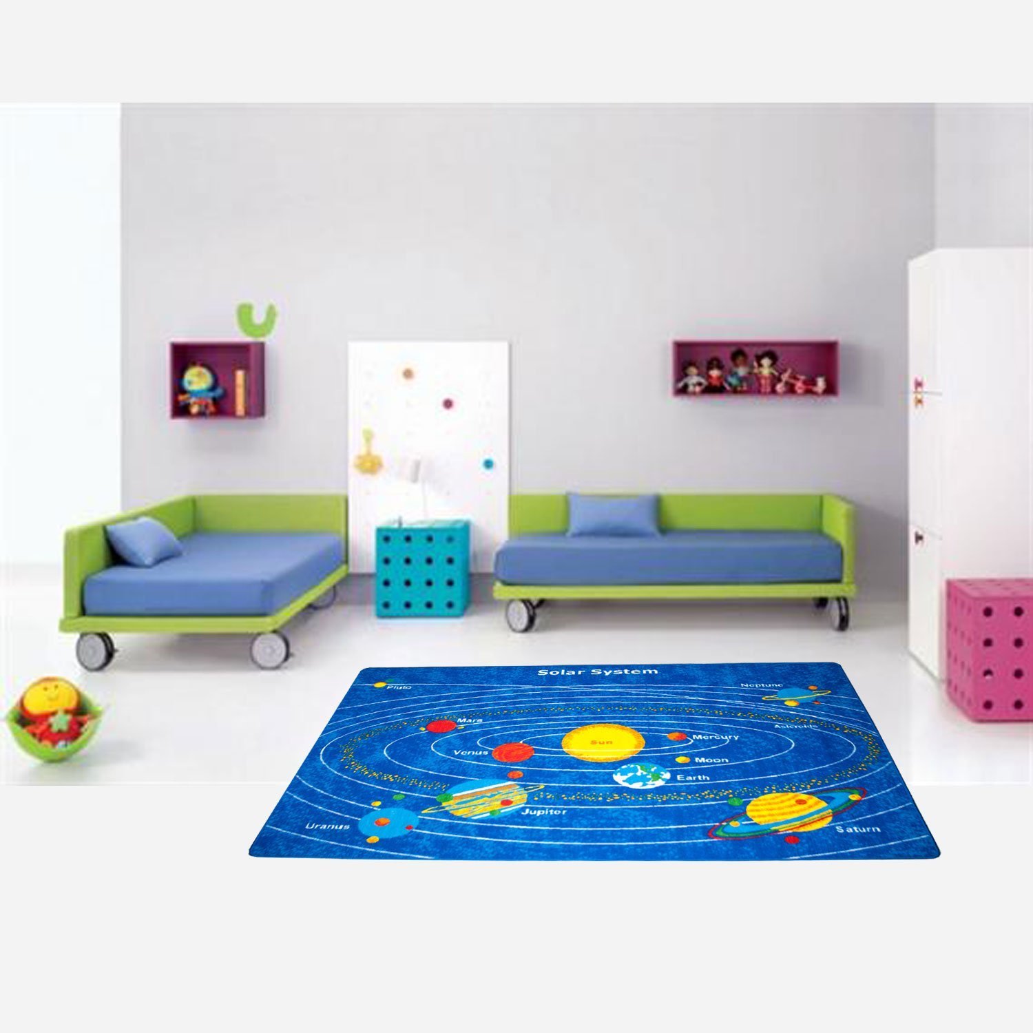 Mybecca Kids Area Rug Solar System 3' X 5' Children Area Playroom & Nursery Non Skid Gel Backing