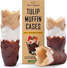 Tulip Cupcake Cases, 150 Pcs – White, Beige and Brown, Disposable Muffin Liners for Baking – Paper Wrappers for Home, Wedding, Events, Kids' Parties – Easy to Remove by Baker's Signature