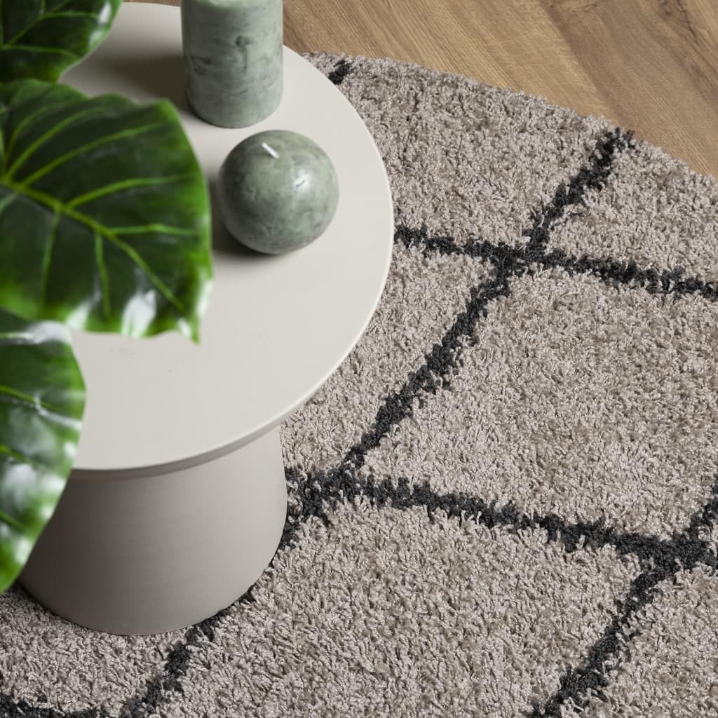 Shaggy-Teppich Pamplona Hochflor Modern Beige Anthrazit Ø 100cm, Weich Flauschig, Schadstoffgeprüft, Ideal für Wohnzimmer, Schlafzimmer, Fußbodenheizung, Heimtextilien