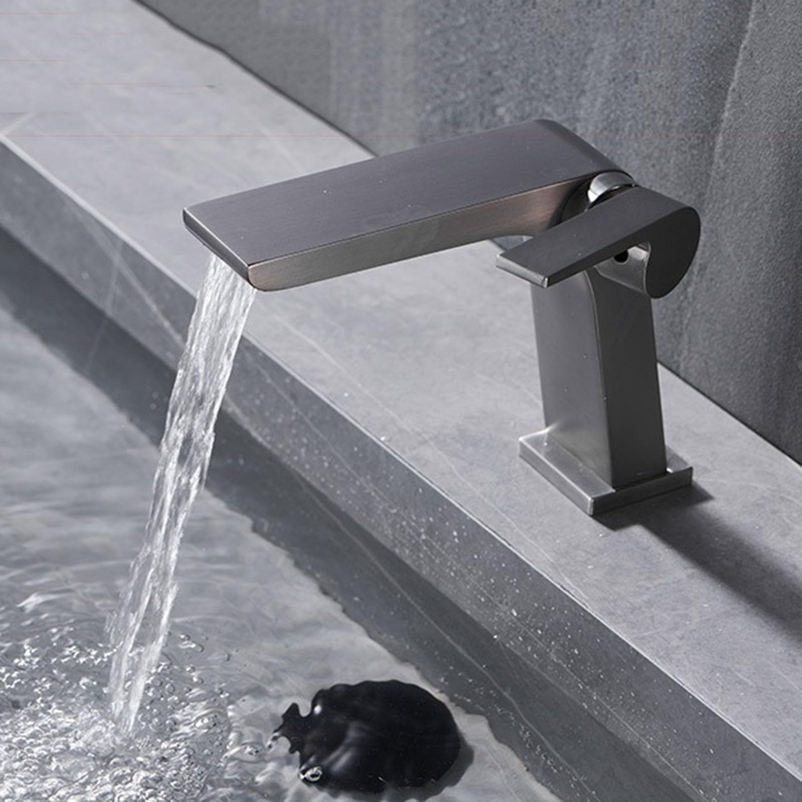 Grifo Baño Cascada Laton, Grifo de Baño Monomando agua Caliente y agua Fria Pistola Gris