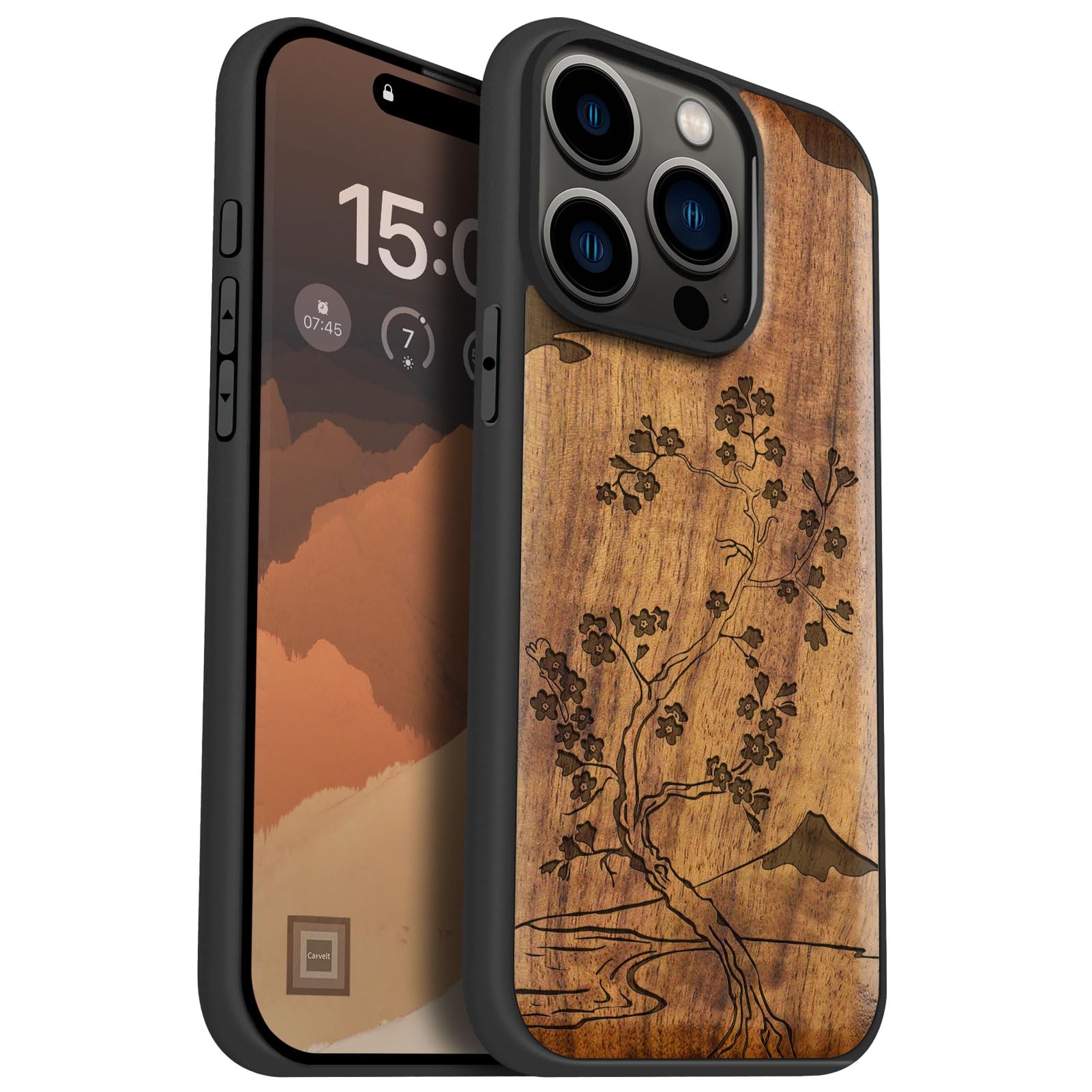 Coque bois iPhone 15 Pro Magsafe résistant aux chutes de hauteur