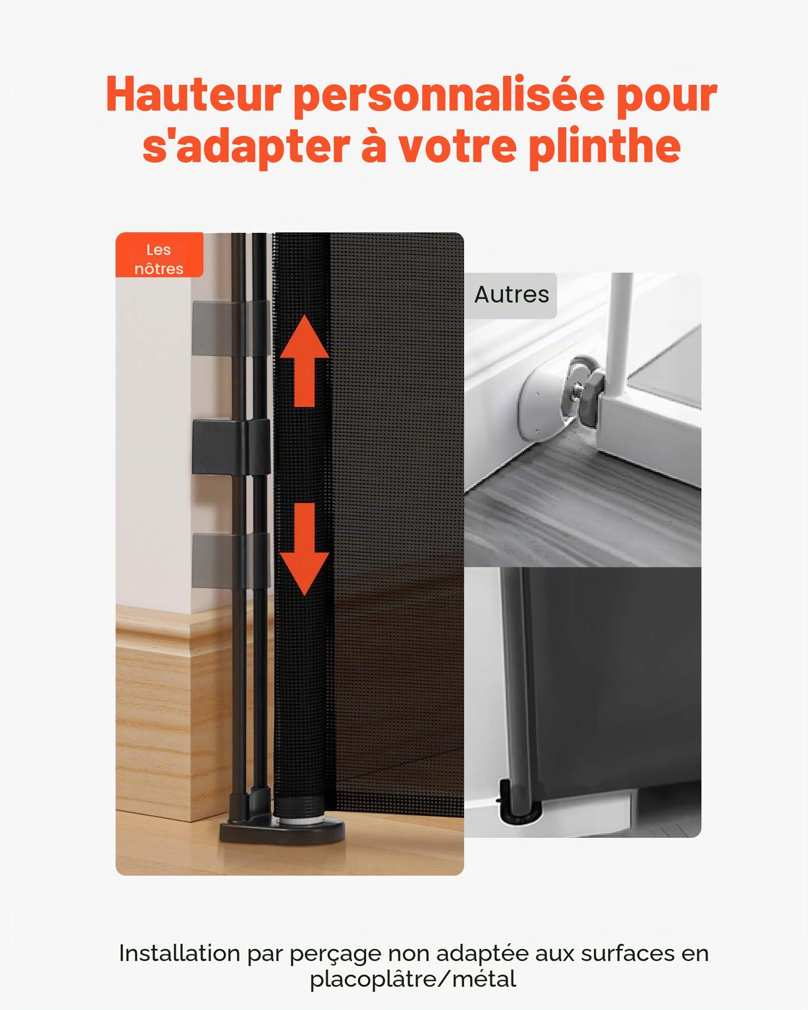 VEVOR Barrière de Sécurité Extensible, Clôture en Maille Jusqu’à 305 cm de Large et 98 cm de Haut, Barrière Rétractable avec Bandes Renforcées en Fibre de Verre, pour Couloir Escalier Porte, Noir