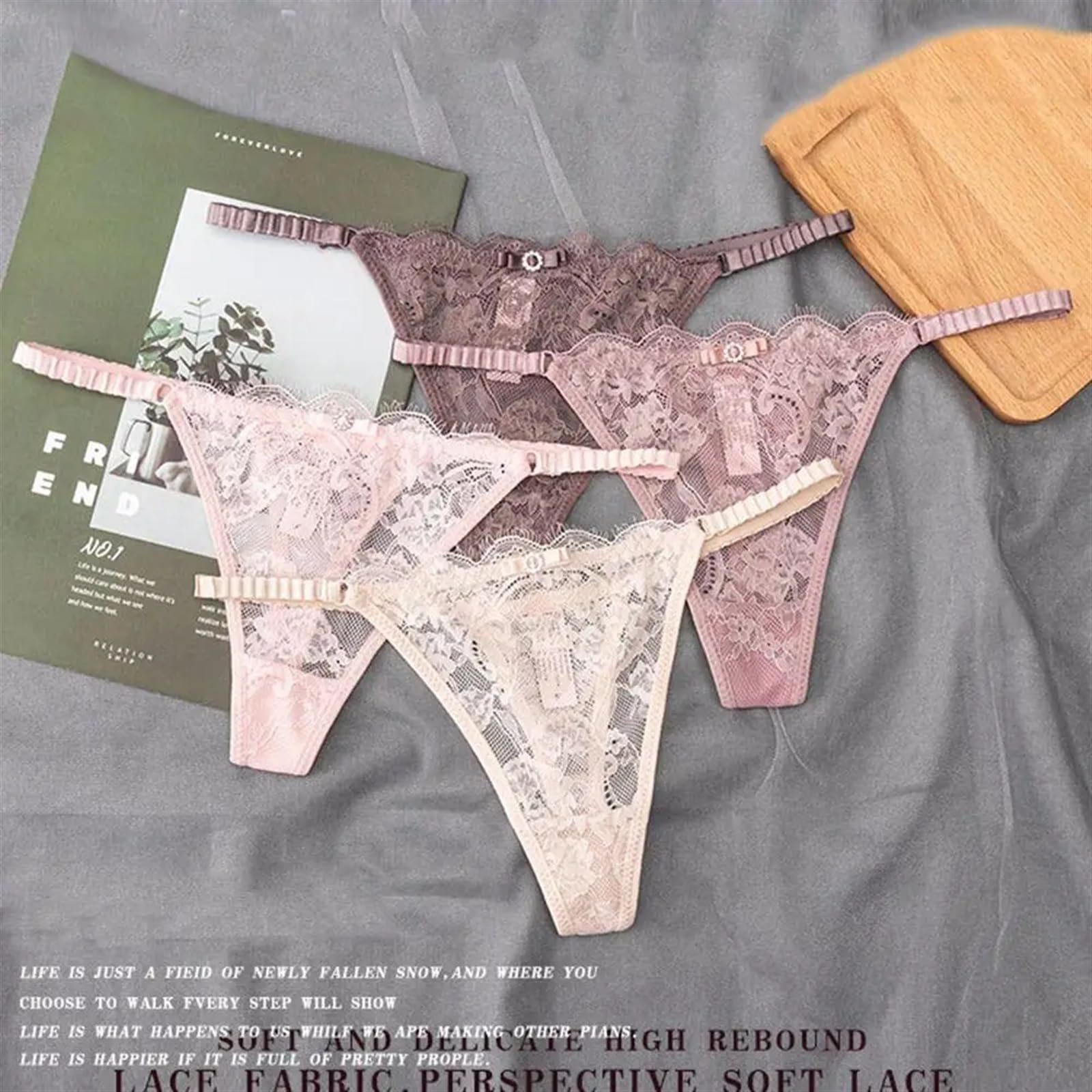 Mutande Bikini Slip 3 Pezzi Trasparenti Tentazione Sexy Mutande in Cotone Cavo Cavallo Basso Vita Fiore Perizoma Slip Femminili Mutandine Perizoma in Pizzo(Marrone)