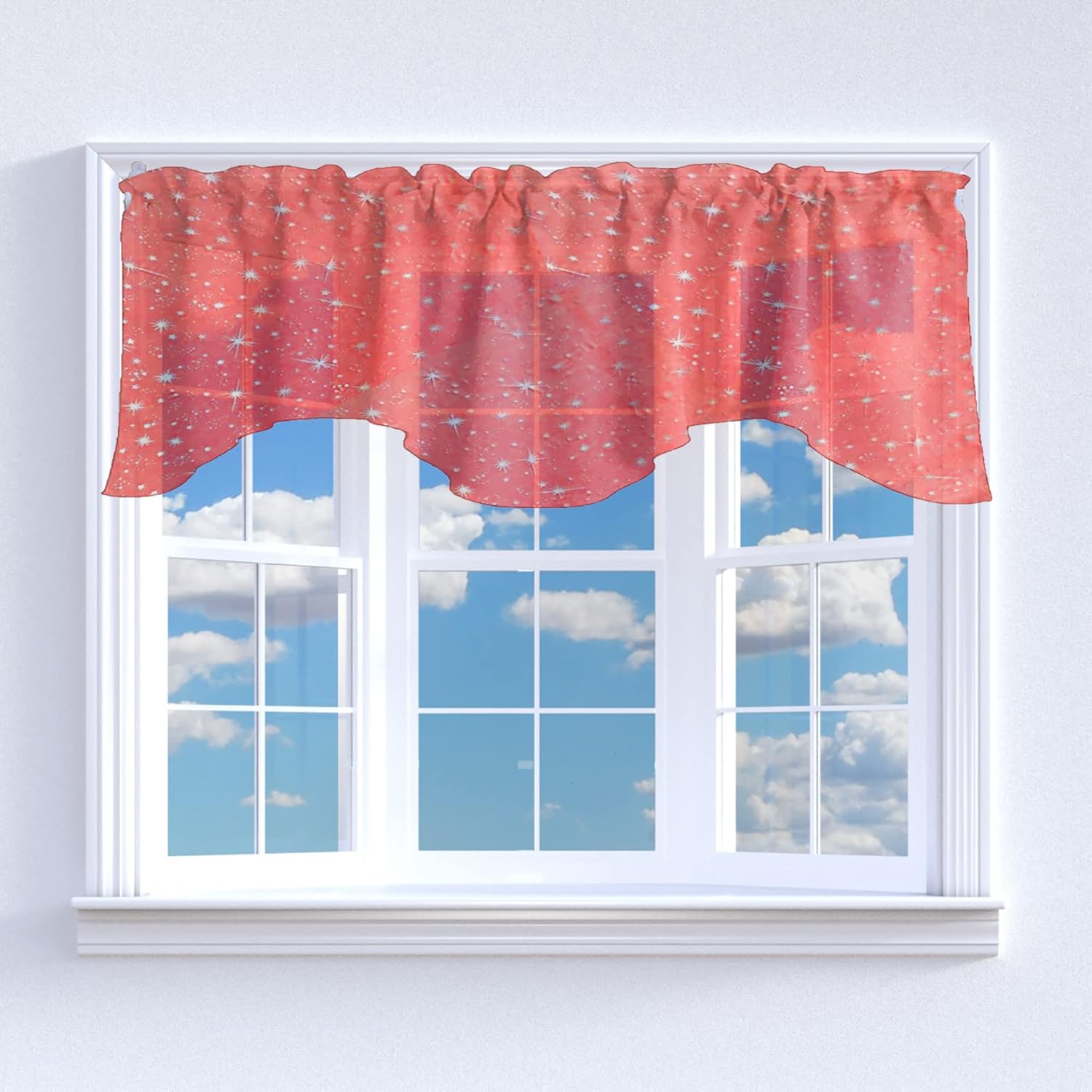 Zen Creative Designs Sheer Stars Organza Scalloped Wave Window Valance Home Décor Bedroom Nursery Kitchen Window (Silver)