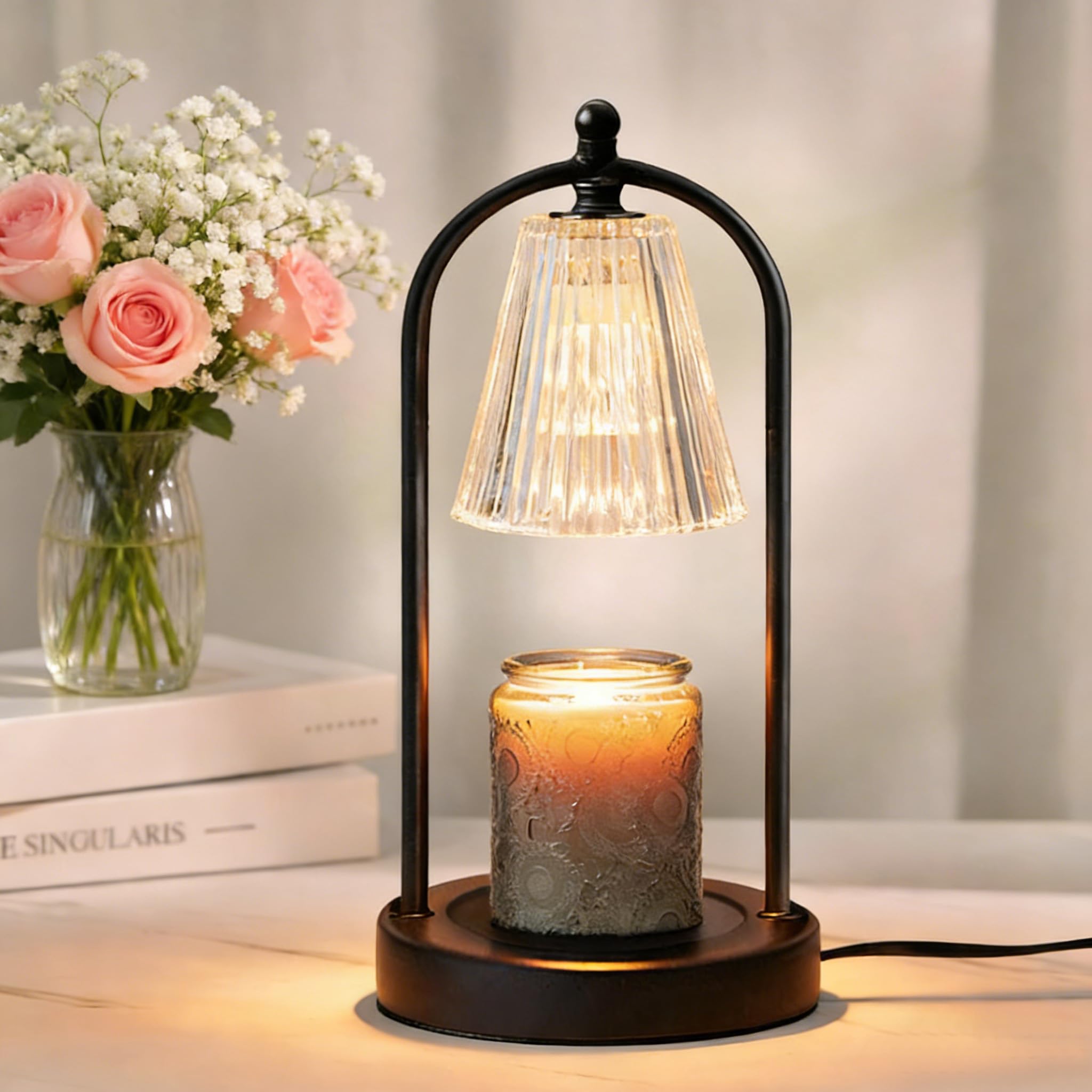 FOLAI Candle Warmer Lamp with Timer: Electric Wax Melter - Adjustable Brightness Jar Candles Flameless Burner Suitable for Various Holiday Warming Gifts with 2 Bulbs (Black)